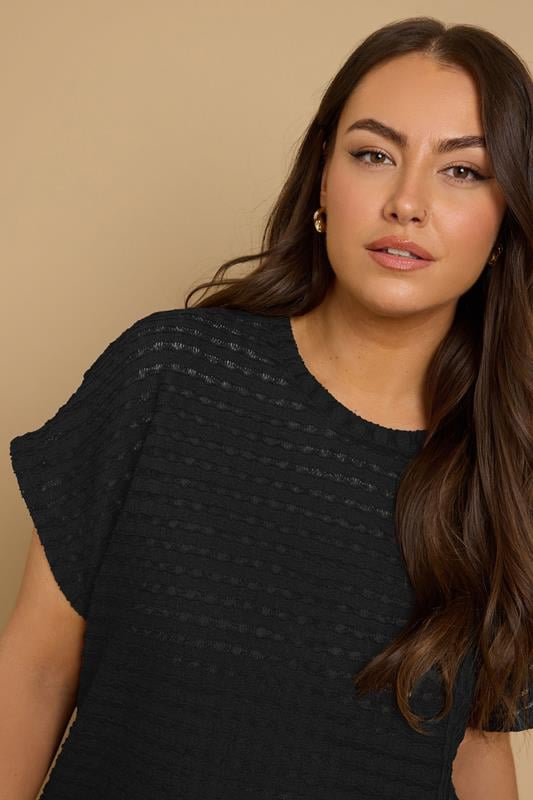 Evans YOURS Curve Black Textured Split Seam Top