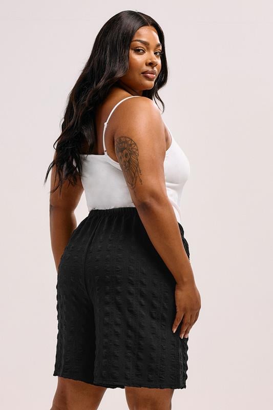 Evans YOURS Curve Black Textured Tie Waist Shorts
