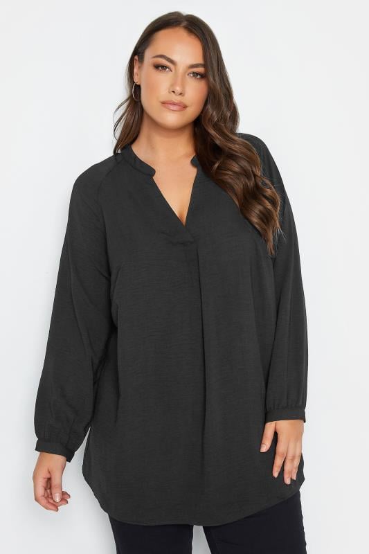 evans YOURS Curve Black Textured Tunic Shirt