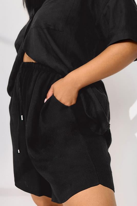 Evans YOURS Curve Black Tie Front Linen Shorts