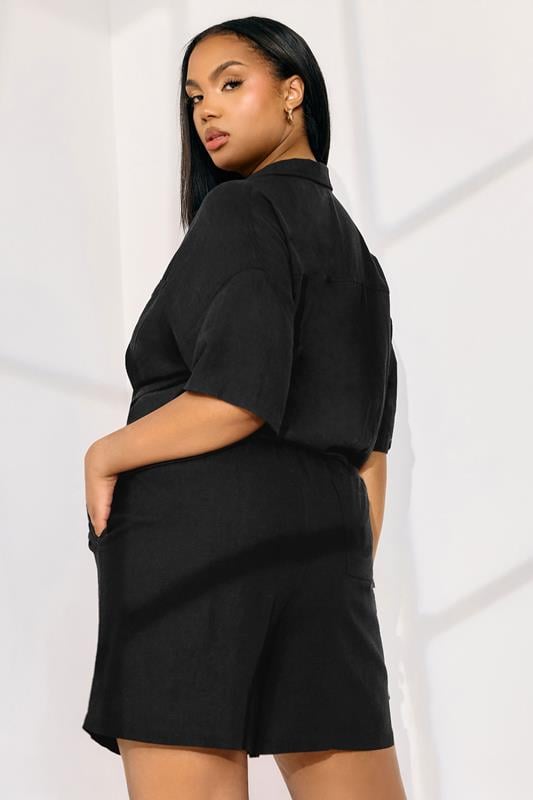 Evans YOURS Curve Black Tie Front Linen Shorts