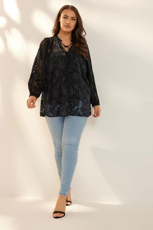 Evans YOURS Curve Black Tie Neck Blouse
