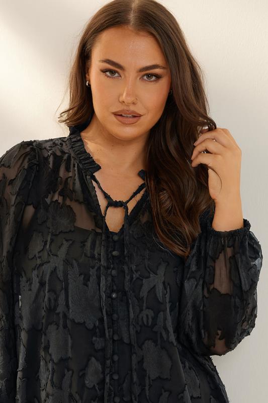 Evans YOURS Curve Black Tie Neck Blouse