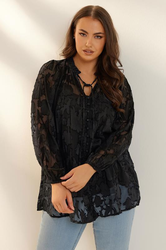 evans YOURS Curve Black Tie Neck Blouse