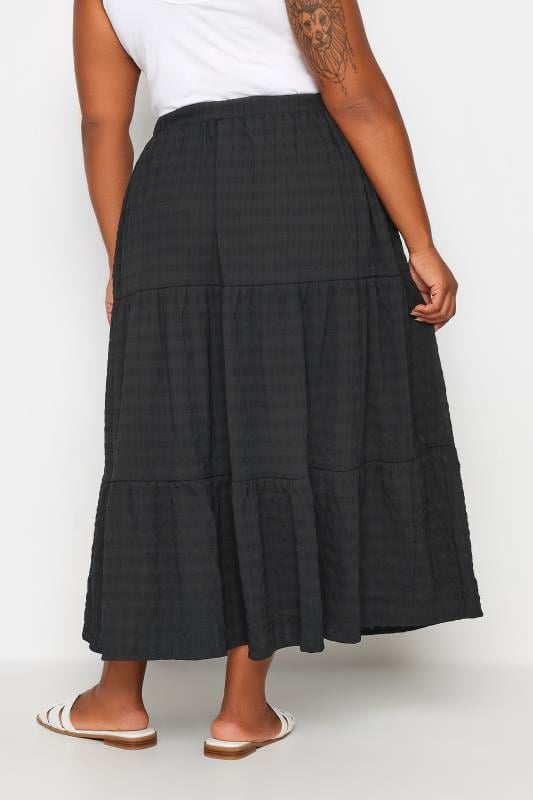 Evans YOURS Curve Black Tiered Checked Midi Skirt