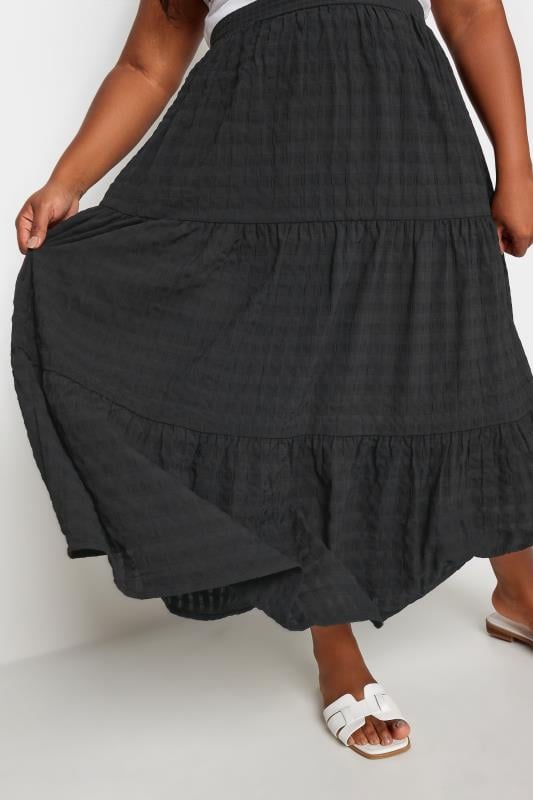 Evans YOURS Curve Black Tiered Checked Midi Skirt