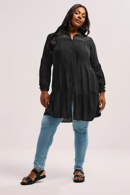 Evans YOURS Curve Black Tiered Lace Shirt