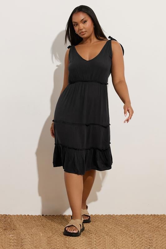 evans YOURS Curve Black Tiered Throw On Dress