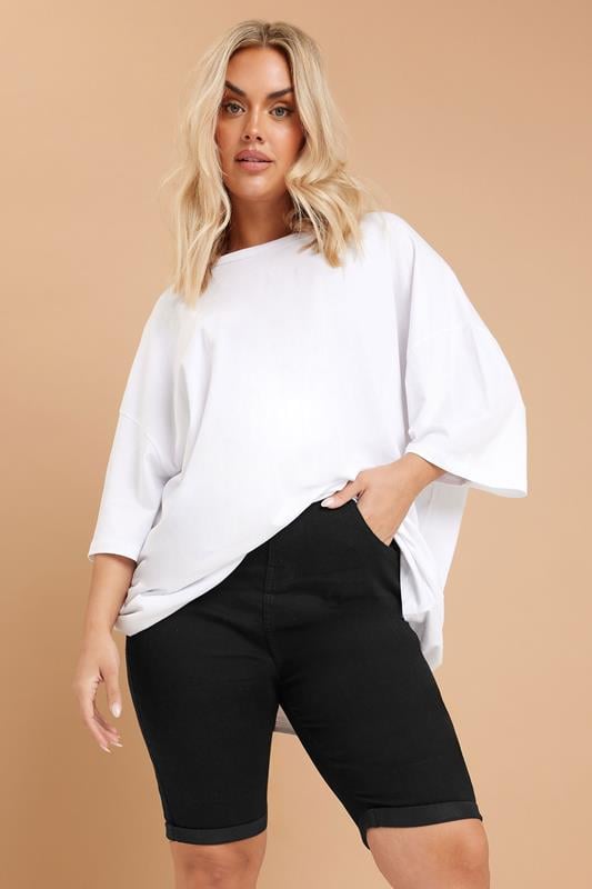 Evans YOURS Curve Black Turn Up Denim Shorts