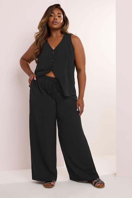 Evans YOURS Curve Black Twill Wide Leg Trousers
