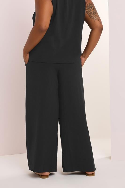Evans YOURS Curve Black Twill Wide Leg Trousers