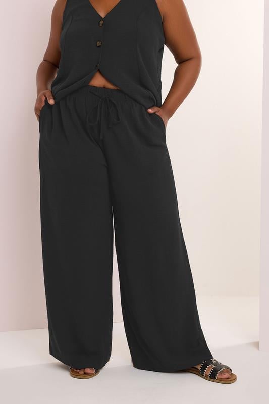evans YOURS Curve Black Twill Wide Leg Trousers