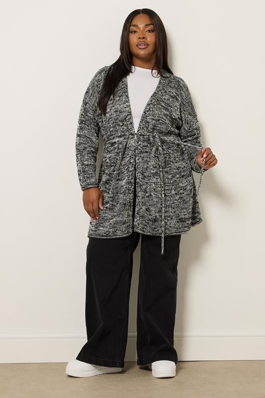 Evans YOURS Curve Black Twist Knit Belted Cardigan