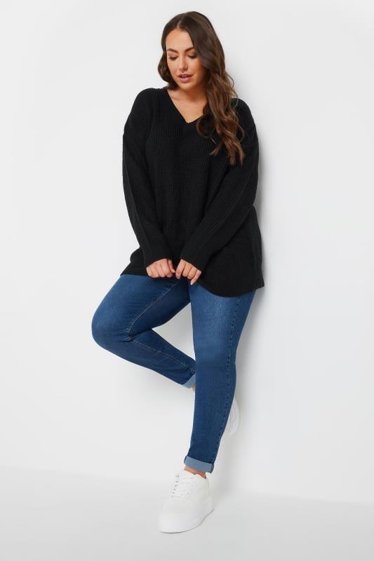 Evans YOURS Curve Black V-Neck Knitted Jumper
