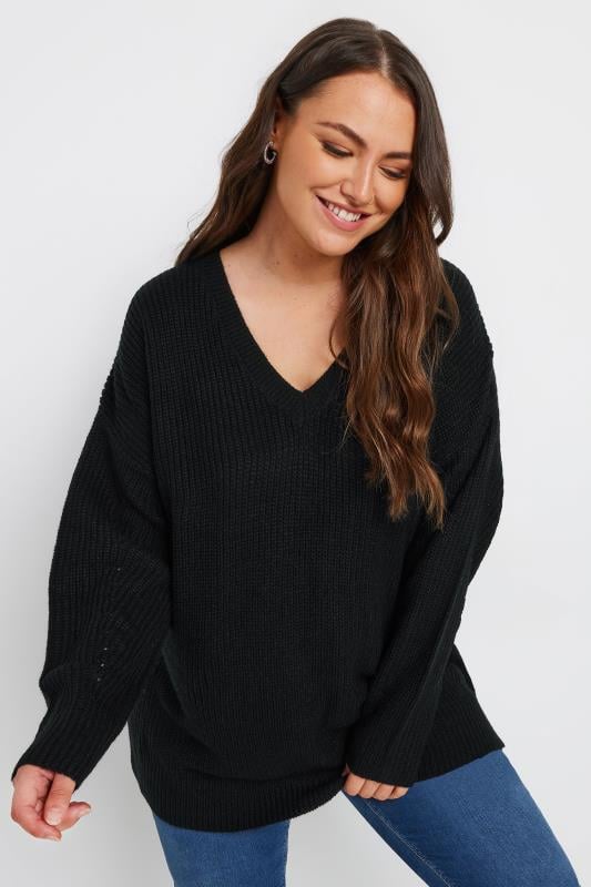 evans YOURS Curve Black V-Neck Knitted Jumper