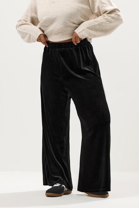 Evans YOURS Curve Black Velvet Palazzo Trousers