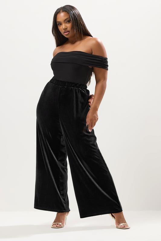 Evans YOURS Curve Black Velvet Palazzo Trousers