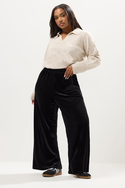 evans YOURS Curve Black Velvet Palazzo Trousers