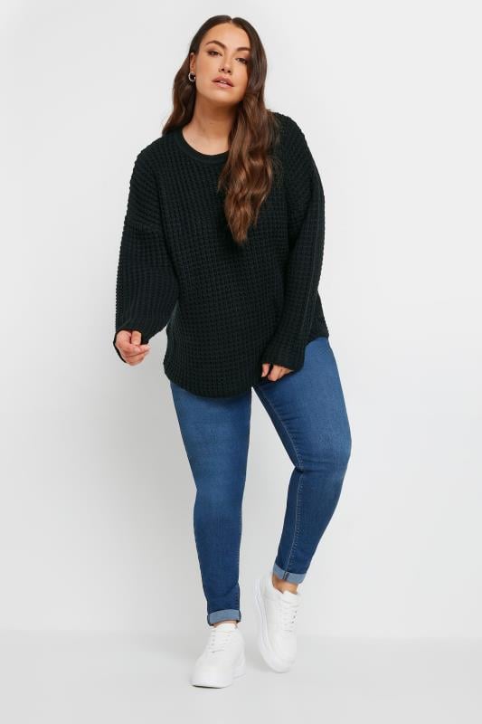 Evans YOURS Curve Black Waffle Knit Jumper