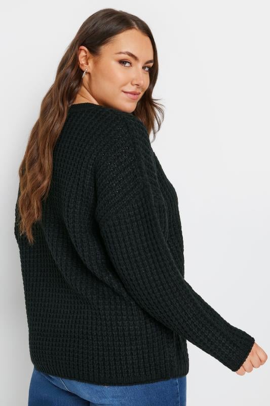 Evans YOURS Curve Black Waffle Knit Jumper