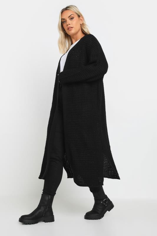Evans YOURS Curve Black Waffle Knit Maxi Cardigan