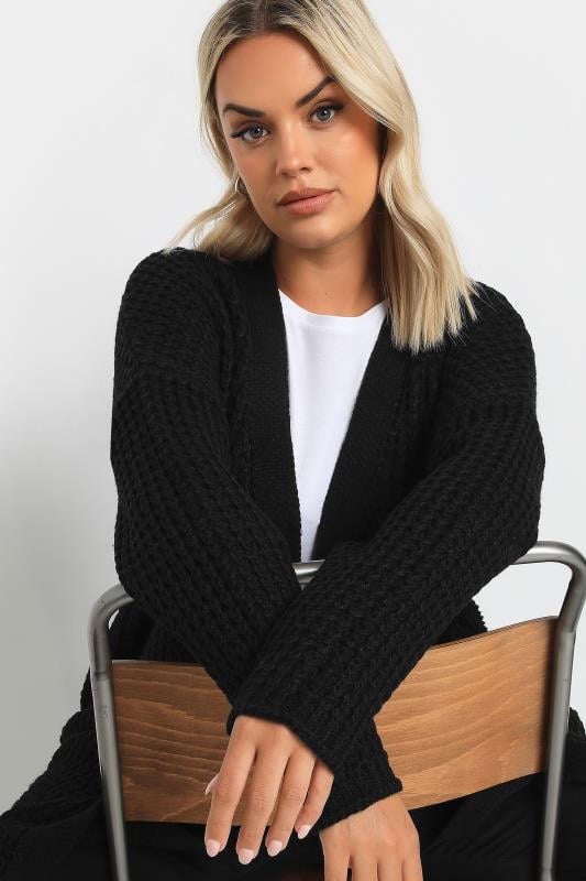 Evans YOURS Curve Black Waffle Knit Maxi Cardigan