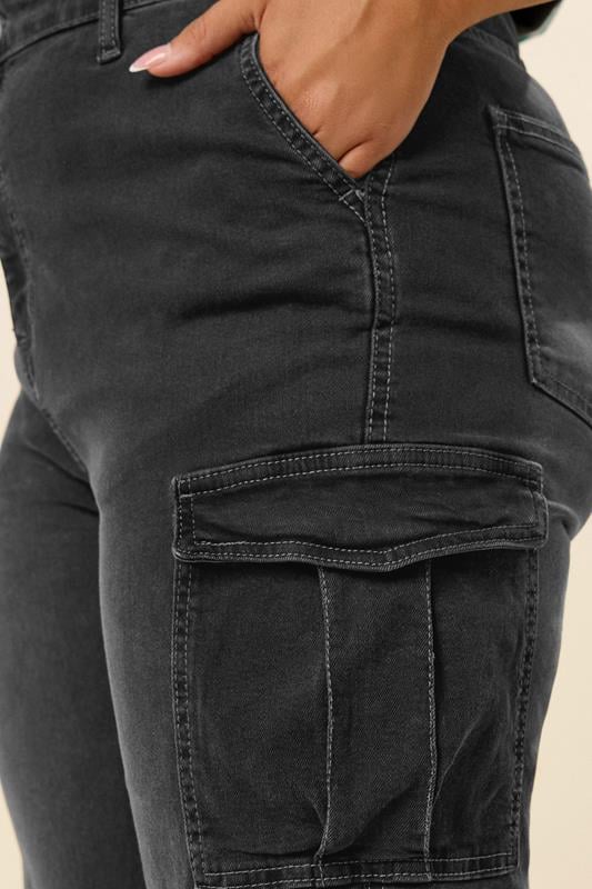 Evans YOURS Curve Black Washed Effect Cargo Jeans
