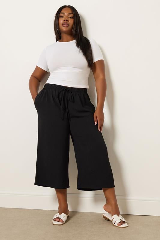 Evans YOURS Curve Black Washed Twill Culottes