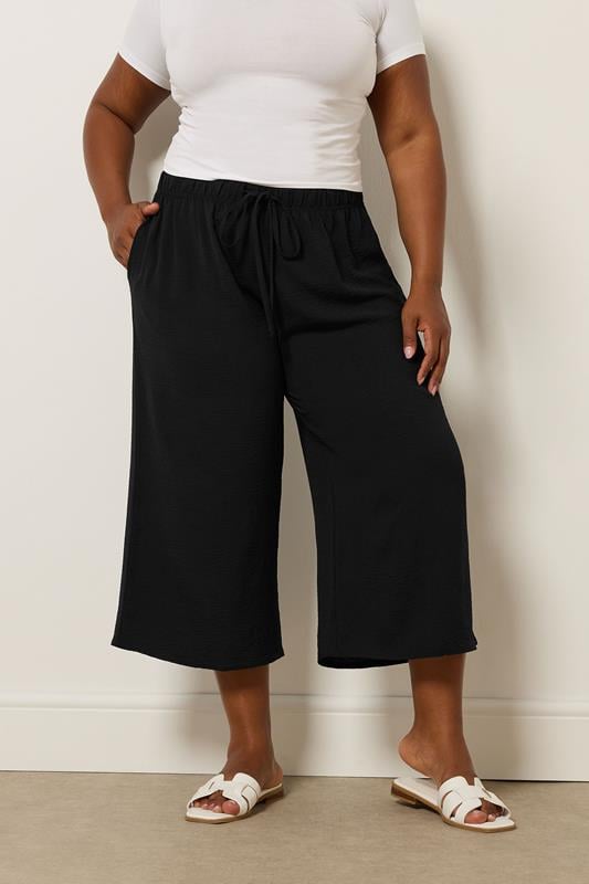 evans YOURS Curve Black Washed Twill Culottes