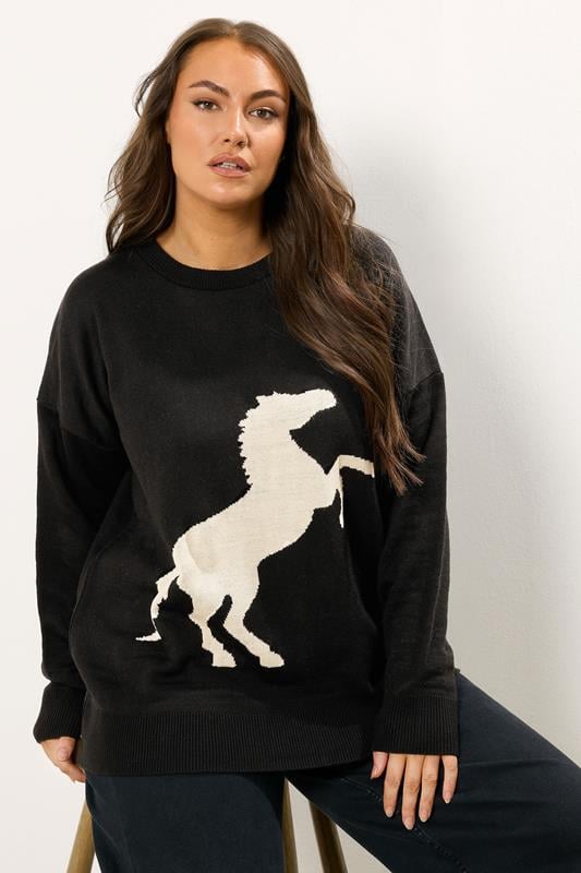 evans YOURS Curve Black Western Horse Jumper