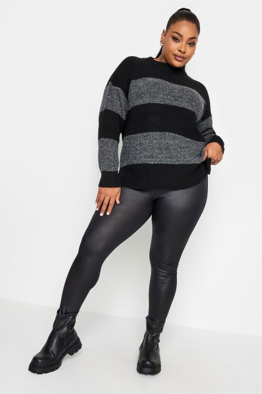 Evans YOURS Curve Black Wet Look Stretch Leggings
