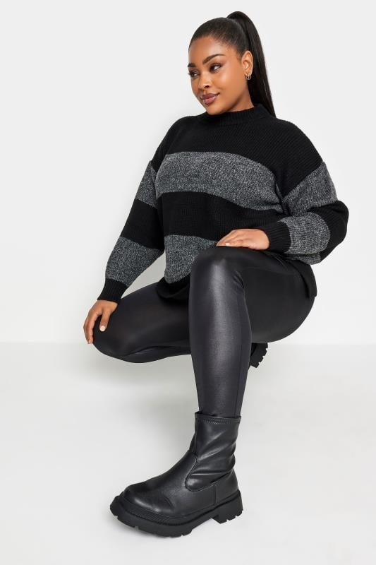 evans YOURS Curve Black Wet Look Stretch Leggings