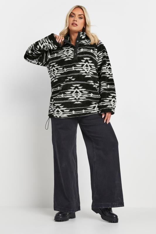 Evans YOURS Curve Black & White Aztec Print Fleece