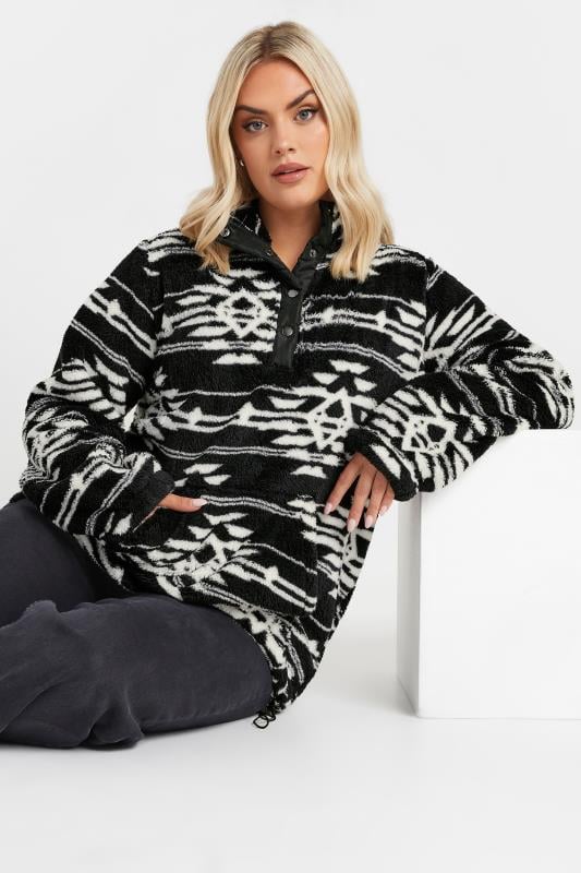 evans YOURS Curve Black & White Aztec Print Fleece