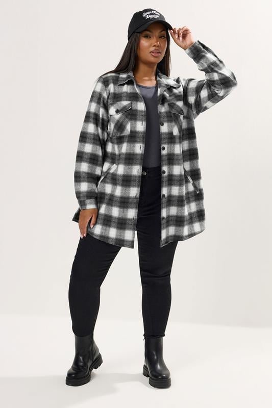 Evans YOURS Curve Black & White Check Shacket