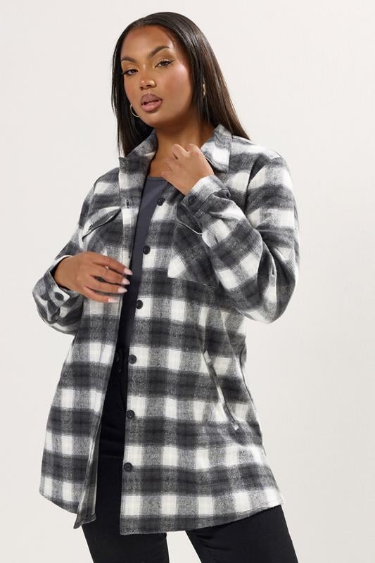 evans YOURS Curve Black & White Check Shacket