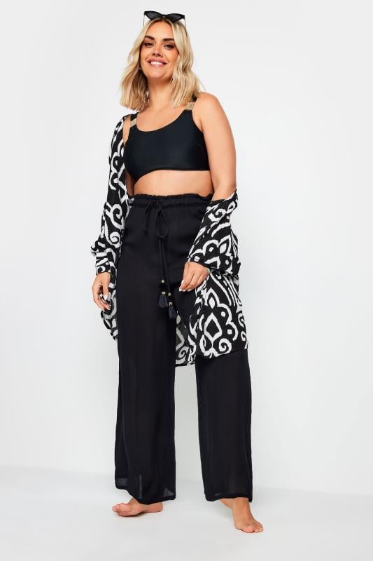 Evans YOURS Curve Black Wide Leg Beach Trousers