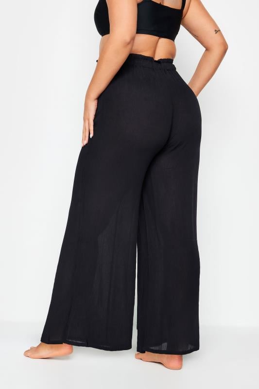 Evans YOURS Curve Black Wide Leg Beach Trousers