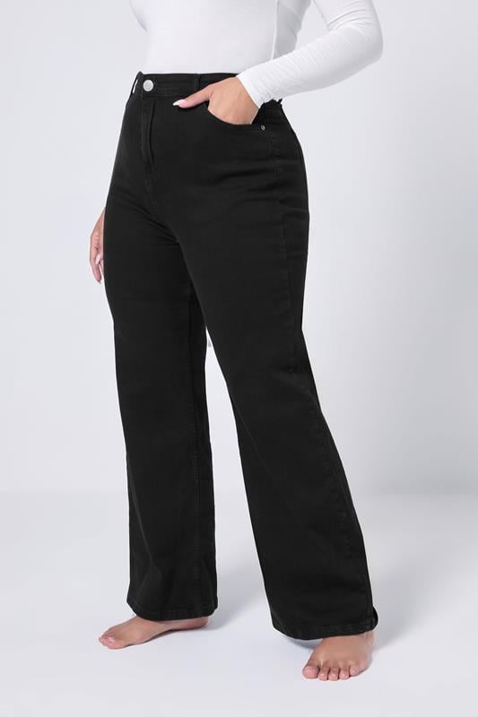 evans YOURS Curve Black Wide Leg Denim Jeans