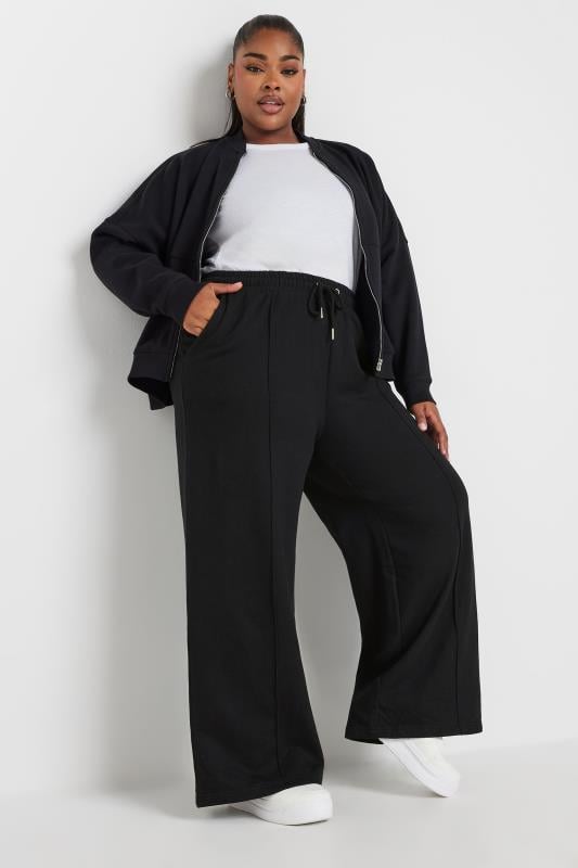 Evans YOURS Curve Black Wide Leg Joggers