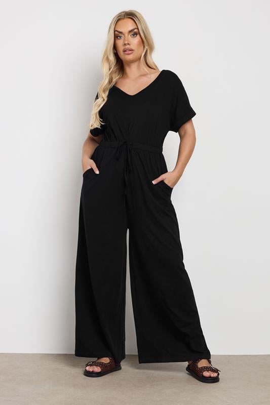 evans YOURS Curve Black Wide Leg Jumpsuit