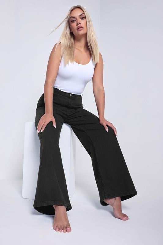 Evans YOURS Curve Black Wide Leg Puddle Jeans
