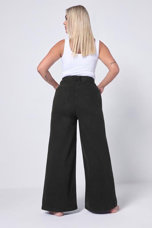 Evans YOURS Curve Black Wide Leg Puddle Jeans