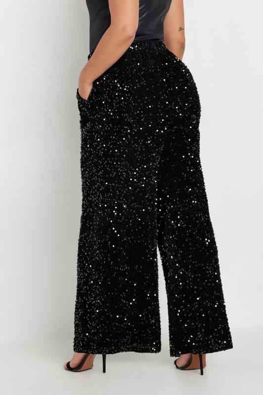 Evans YOURS Curve Black Wide Leg Sequin Trousers