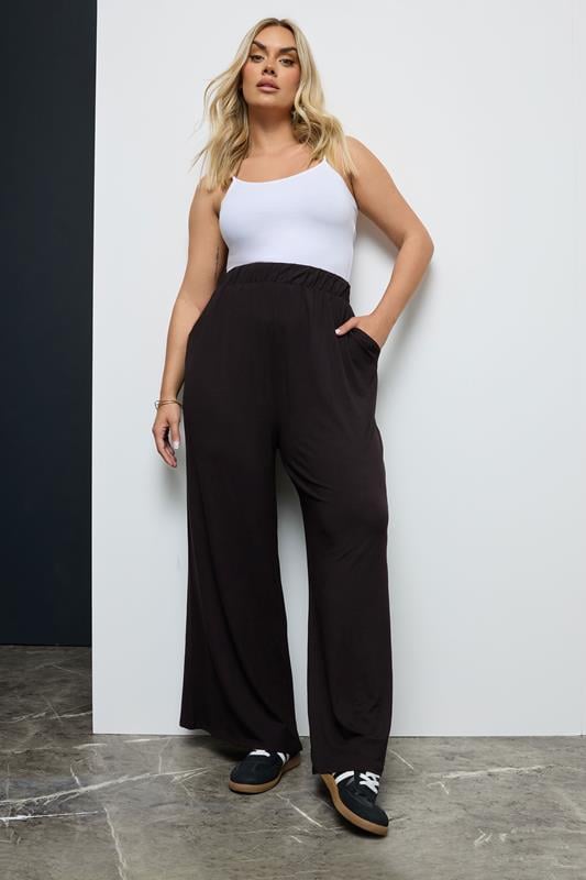 Evans YOURS Curve Black Wide Leg Stretch Trousers