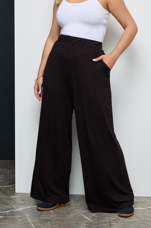 evans YOURS Curve Black Wide Leg Stretch Trousers