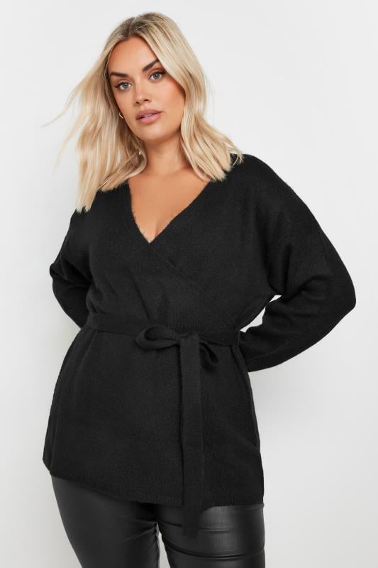 evans YOURS Curve Black Wrap Knit Jumper