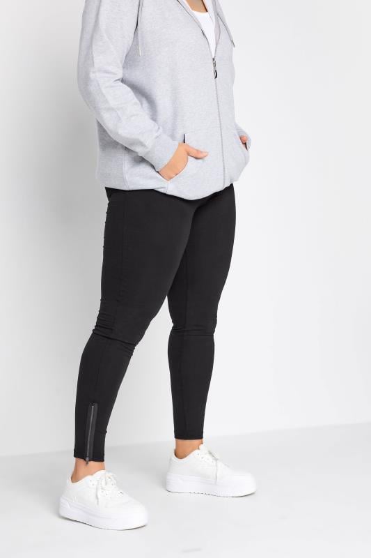evans YOURS Curve Black Zip Hem Leggings
