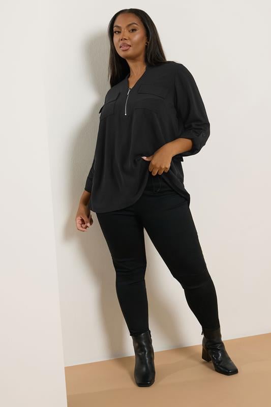 Evans YOURS Curve Black Zip Neck Blouse