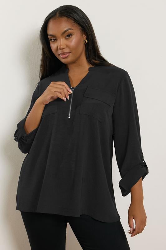 evans YOURS Curve Black Zip Neck Blouse